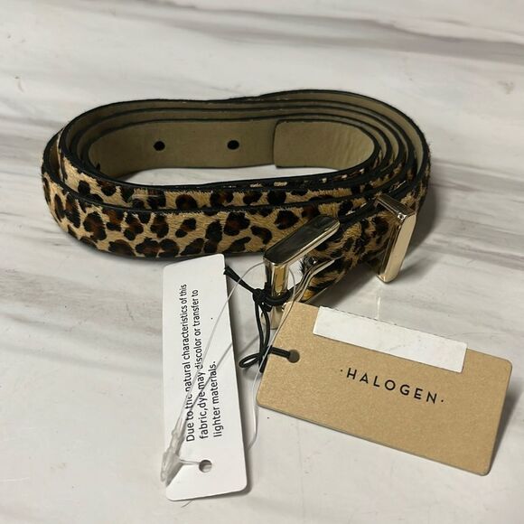 NWT Halogen | Calf Hair Leopard Print Belt Trouser Fit L - Picture 1 of 5